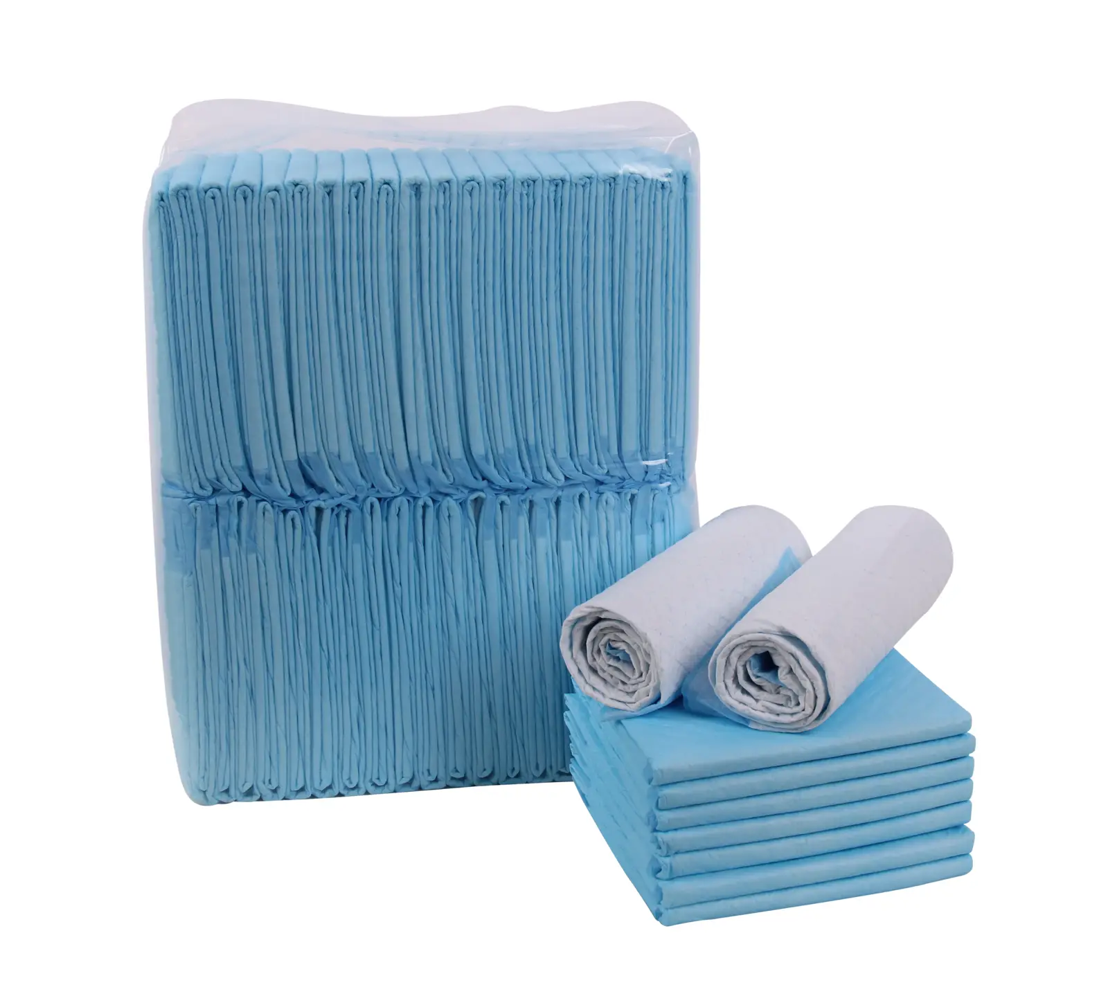 Bulk packed blue disposable pet training pads made by CDHB